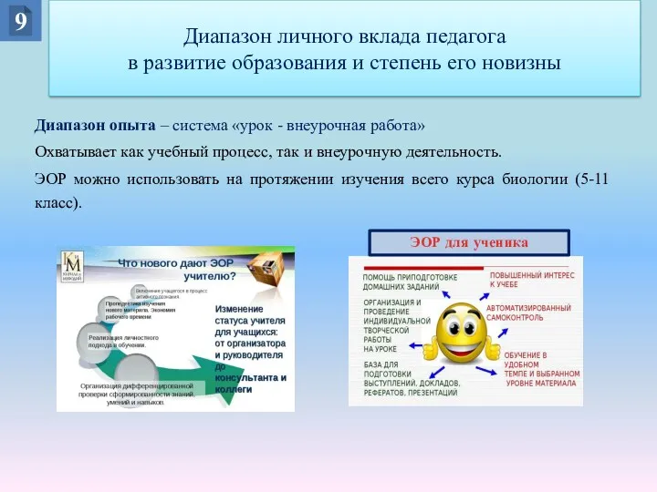 Диапазон опыта – система «урок - внеурочная работа» Охватывает как