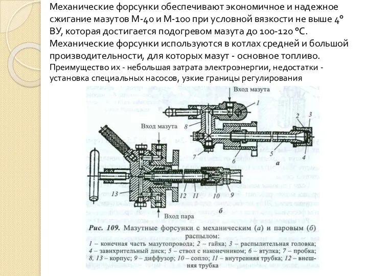 Механические форсунки обеспечивают экономичное и надежное сжигание мазутов М-40 и