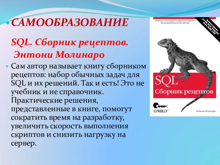 САМООБРАЗОВАНИЕ SQL. Сборник рецептов. Энтони Молинаро Сам автор называет книгу