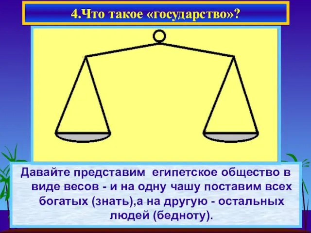 Давайте представим египетское общество в виде весов - и на одну чашу поставим