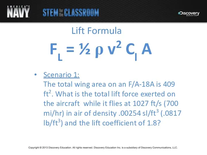 Lift Formula Scenario 1: The total wing area on an