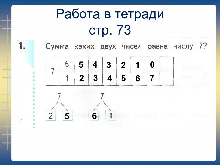 Работа в тетради стр. 73 5 4 3 2 1