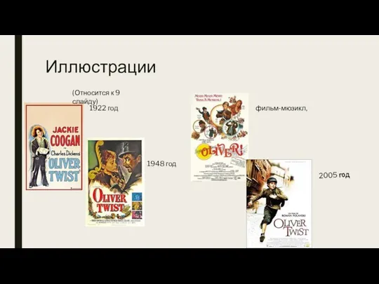 Иллюстрации (Относится к 9 слайду) 1922 год 1948 год фильм-мюзикл, 2005 год