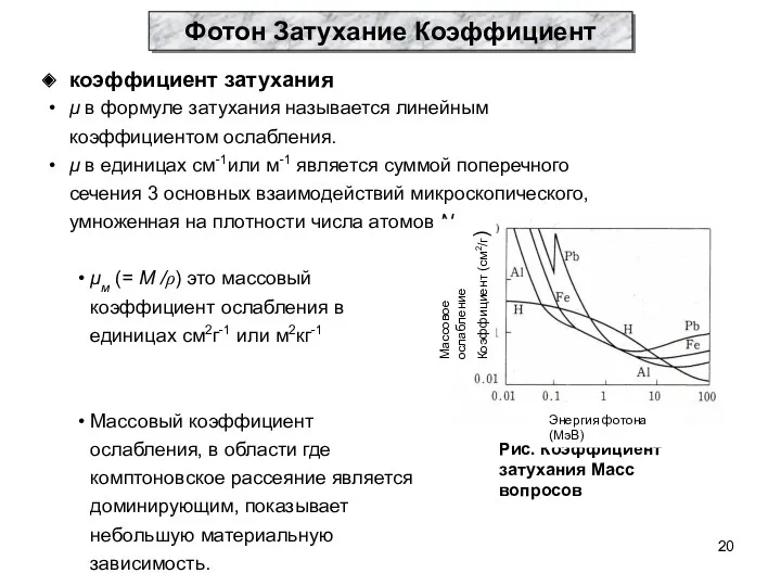 коэффициент затухания μ в формуле затухания называется линейным коэффициентом ослабления. μ в единицах