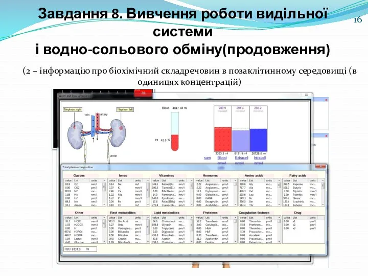 Завдання 8. Вивчення роботи видільної системи і водно-сольового обміну(продовження) (2 – інформацію про