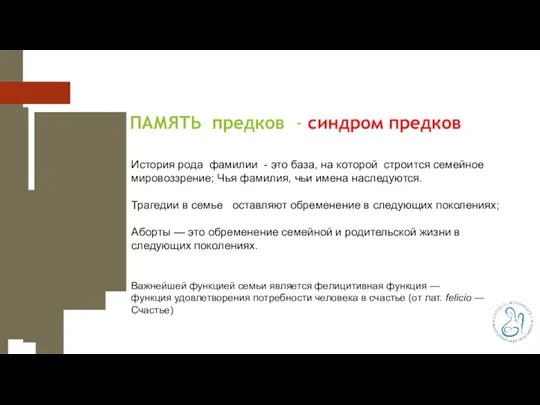 ПАМЯТЬ предков - синдром предков История рода фамилии - это