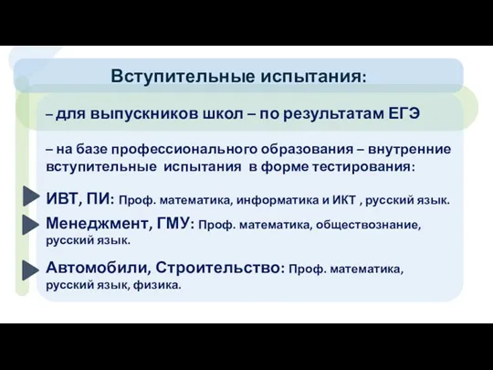 – для выпускников школ – по результатам ЕГЭ – на