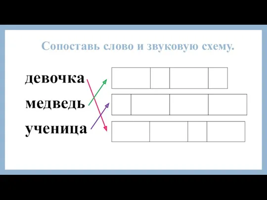 Сопоставь слово и звуковую схему. девочка медведь ученица