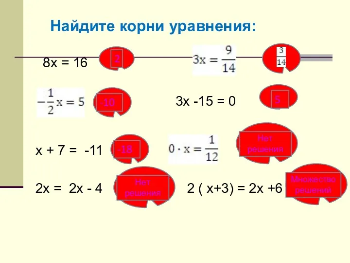 Найдите корни уравнения: 8х = 16 3х -15 = 0