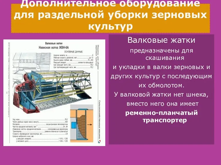 Дополнительное оборудование для раздельной уборки зерновых культур Валковые жатки предназначены