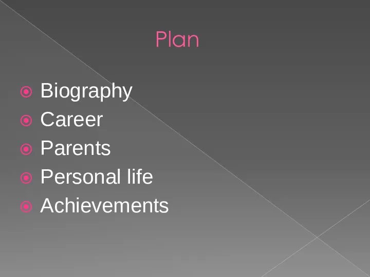 Plan Biography Сareer Parents Personal life Achievements