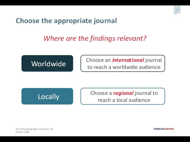 Choose the appropriate journal Where are the findings relevant? Worldwide