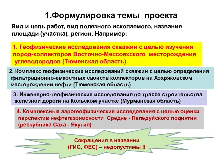 1.Формулировка темы проекта Вид и цель работ, вид полезного ископаемого,