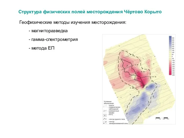 Структура физических полей месторождения Чёртово Корыто Геофизические методы изучения месторождения: