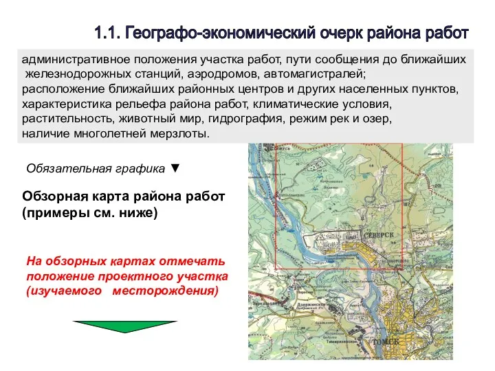 1.1. Географо-экономический очерк района работ Обзорная карта района работ (примеры