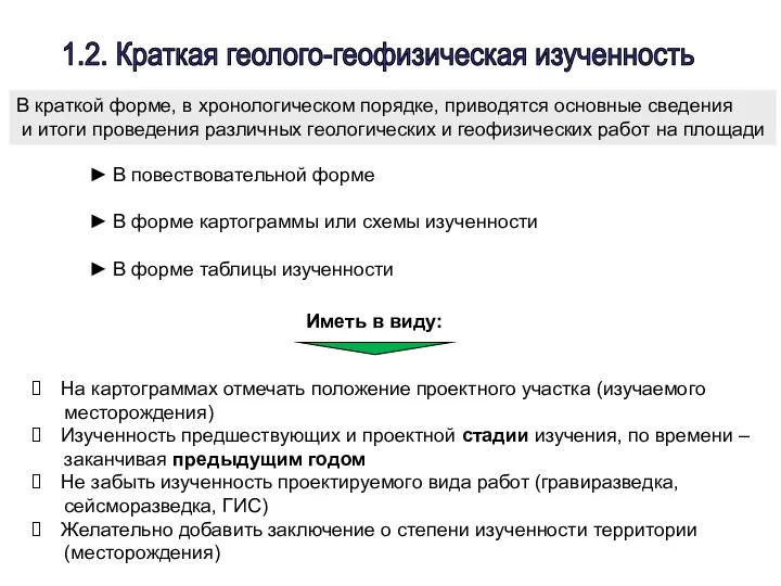 1.2. Краткая геолого-геофизическая изученность В краткой форме, в хронологическом порядке,