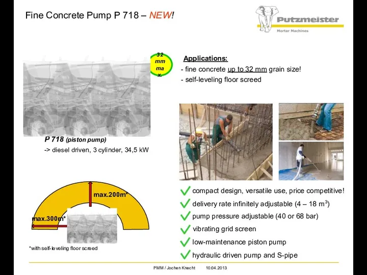 Fine Concrete Pump P 718 – NEW! P 718 (piston