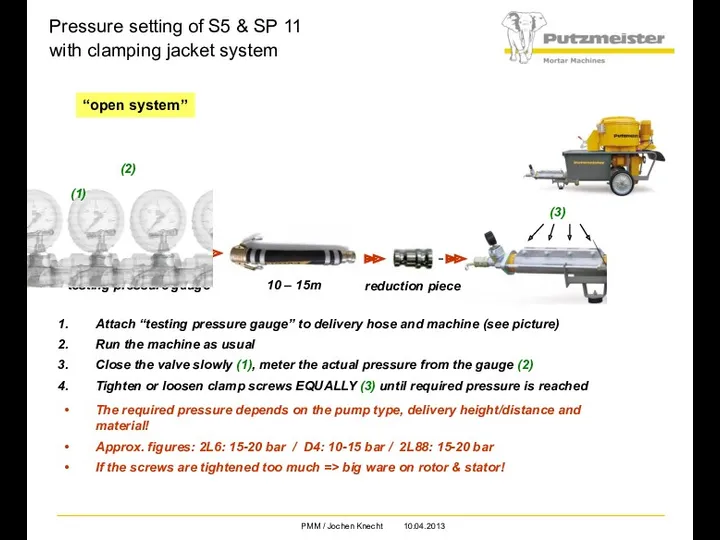 Pressure setting of S5 & SP 11 with clamping jacket