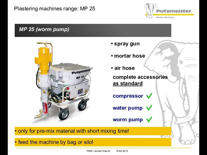 Plastering machines range: MP 25 compressor water pump worm pump