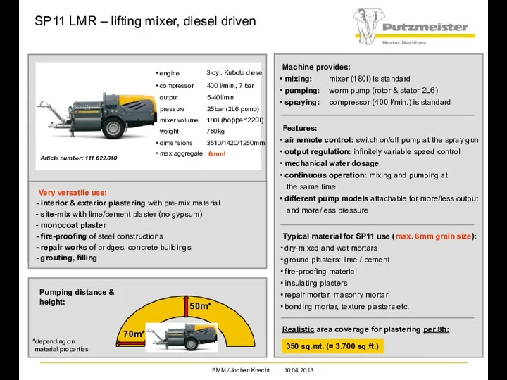 Pumping distance & height: Very versatile use: interior & exterior