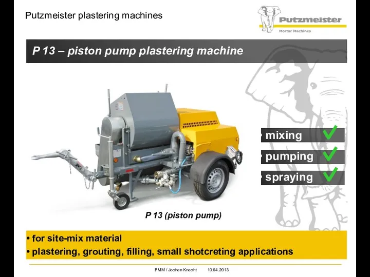 Putzmeister plastering machines for site-mix material plastering, grouting, filling, small