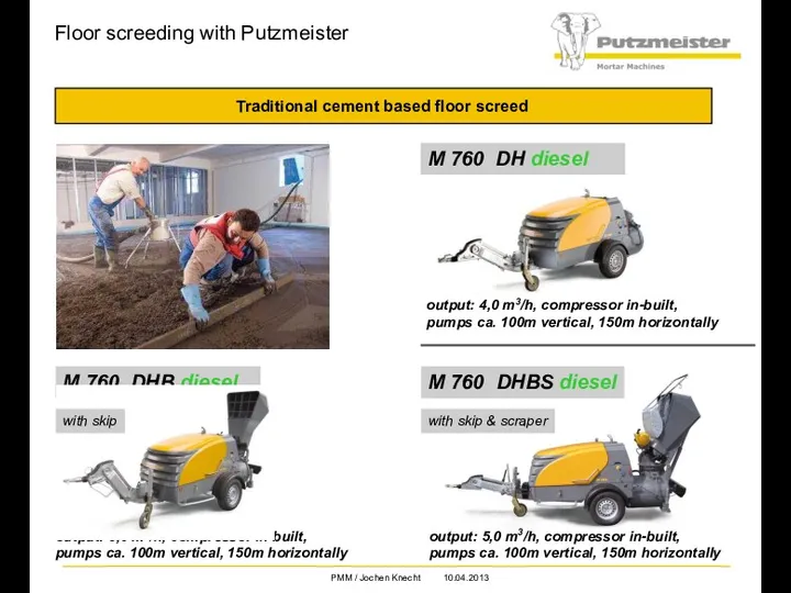 Floor screeding with Putzmeister M 760 DH diesel Traditional cement