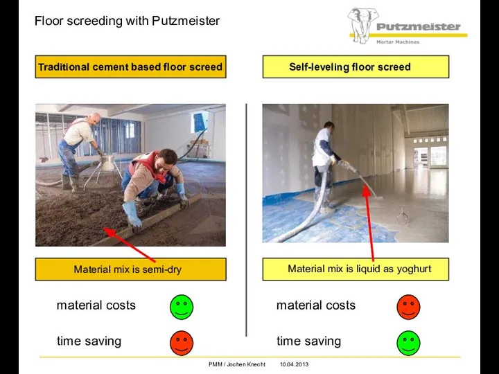 Floor screeding with Putzmeister material costs time saving material costs