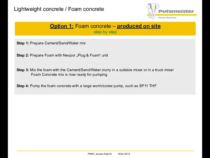 Lightweight concrete / Foam concrete Option 1: Foam concrete –