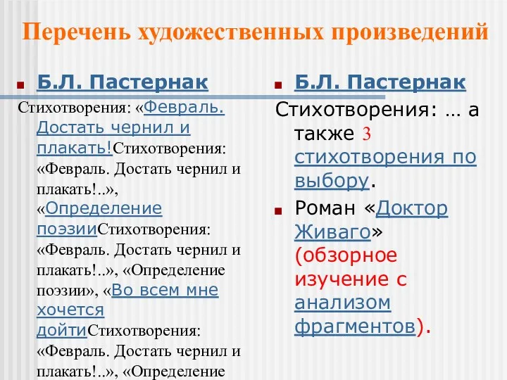 Б.Л. Пастернак Стихотворения: «Февраль. Достать чернил и плакать!Стихотворения: «Февраль. Достать