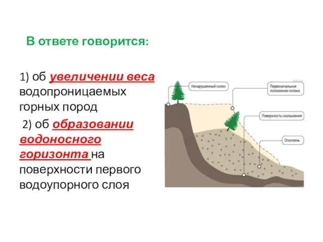 В ответе говорится: 1) об увеличении веса водопроницаемых горных пород