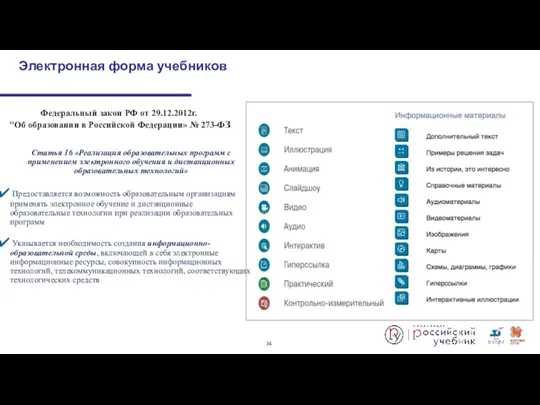 Электронная форма учебников Федеральный закон РФ от 29.12.2012г. "Об образовании