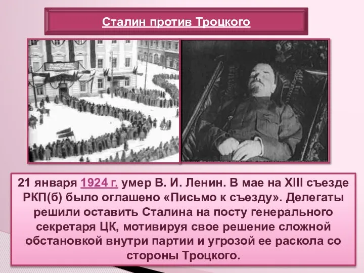 21 января 1924 г. умер В. И. Ленин. В мае