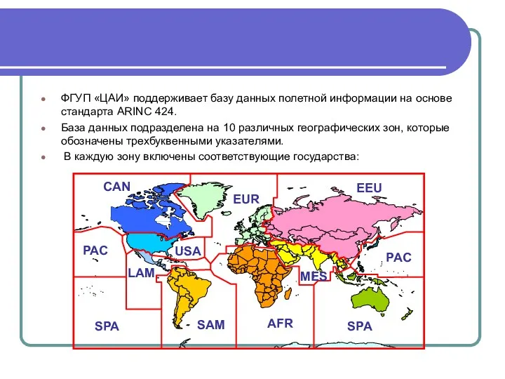 ФГУП «ЦАИ» поддерживает базу данных полетной информации на основе стандарта ARINC 424. База