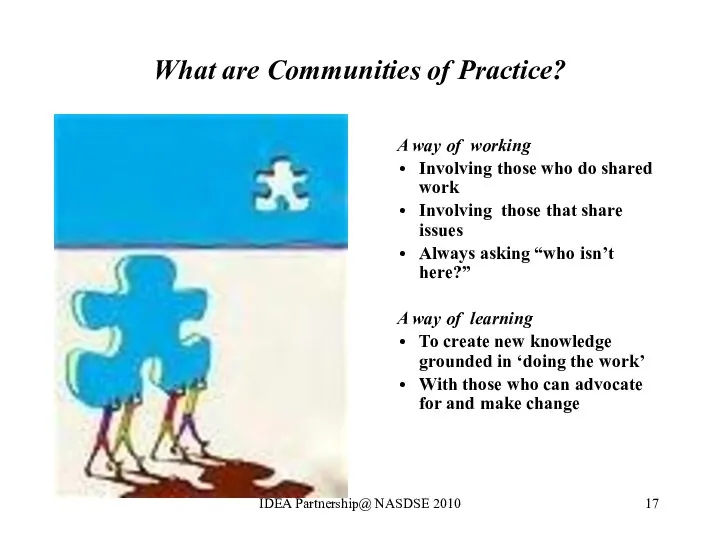 What are Communities of Practice? A way of working Involving those who do