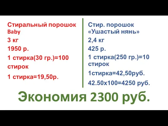 Экономия 2300 руб. Стиральный порошок Baby 3 кг 1950 р.