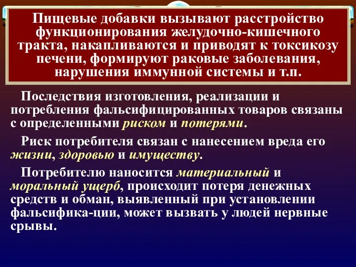 Пищевые добавки вызывают расстройство функционирования желудочно-кишечного тракта, накапливаются и приводят