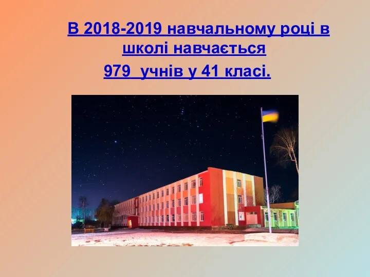 В 2018-2019 навчальному році в школі навчається 979 учнів у 41 класі.