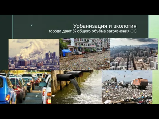 Урбанизация и экология города дают ¾ общего объёма загрязнения ОС