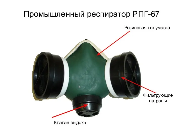 Резиновая полумаска Фильтрующие патроны Клапан выдоха Промышленный респиратор РПГ-67