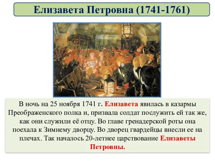 В ночь на 25 ноября 1741 г. Елизавета явилась в