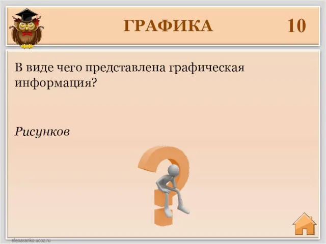 ГРАФИКА 10 Рисунков В виде чего представлена графическая информация?