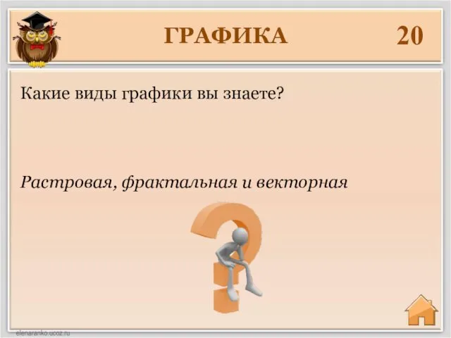 ГРАФИКА 20 Растровая, фрактальная и векторная Какие виды графики вы знаете?