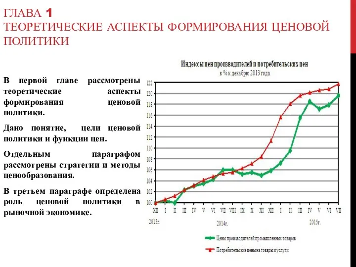 ГЛАВА 1 ТЕОРЕТИЧЕСКИЕ АСПЕКТЫ ФОРМИРОВАНИЯ ЦЕНОВОЙ ПОЛИТИКИ В первой главе