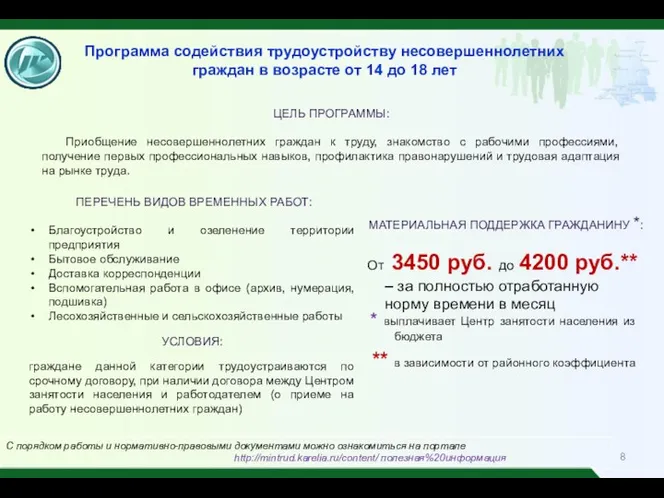 Программа содействия трудоустройству несовершеннолетних граждан в возрасте от 14 до