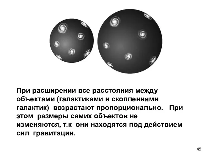 При расширении все расстояния между объектами (галактиками и скоплениями галактик)