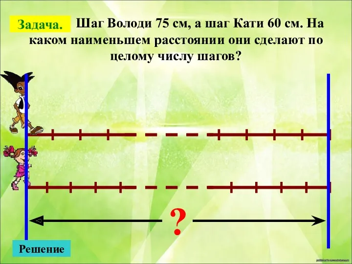 Шаг Володи 75 см, а шаг Кати 60 см. На