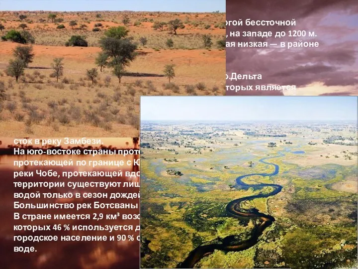 Рельеф: 70 % Ботсваны расположено на территории пологой бессточной впадины