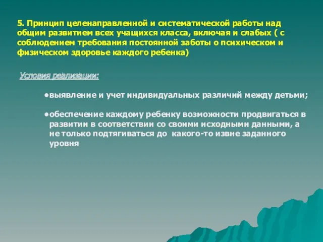 5. Принцип целенаправленной и систематической работы над общим развитием всех учащихся класса, включая