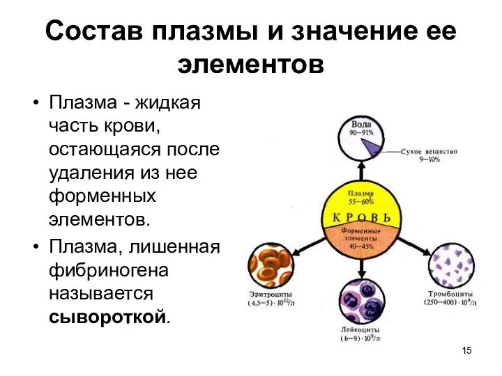 Состав плазмы и значение ее элементов Плазма - жидкая часть