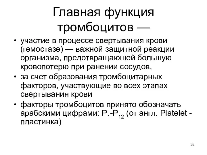 Главная функция тромбоцитов — участие в процессе свертывания крови (гемостазе)